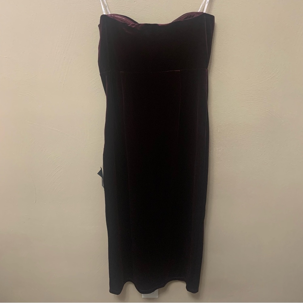 Lulu's Deep Wine Strapless Midi Dress - Picture 7 of 11